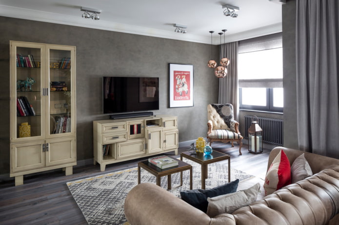 Meuble TV beige à l'intérieur
