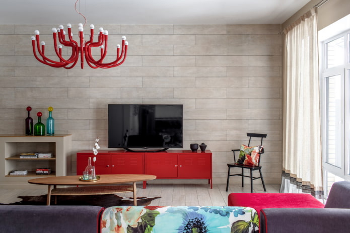 meuble TV rouge à l'intérieur