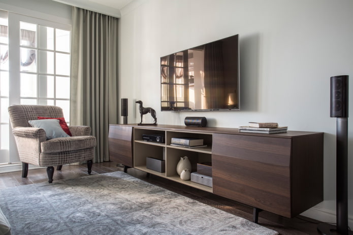 Meuble TV en wengé à l'intérieur