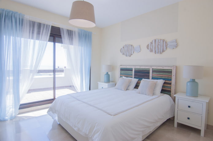 double curtains in the bedroom interior