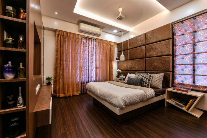 double curtains in the bedroom interior