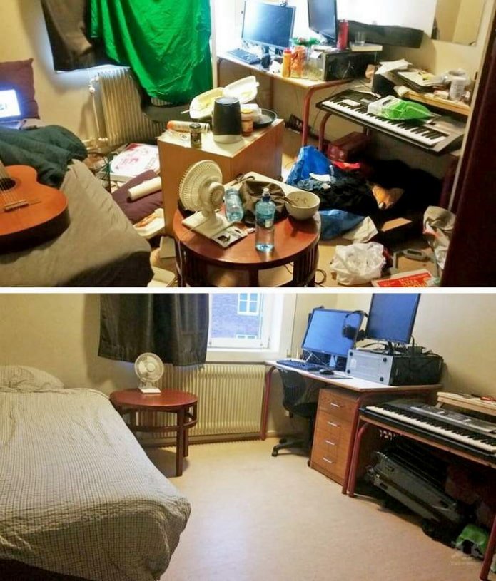 Chambre d'ado avant et après le ménage
