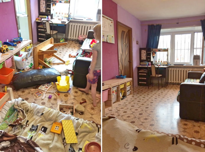 Nettoyage de la chambre de bébé avant et après