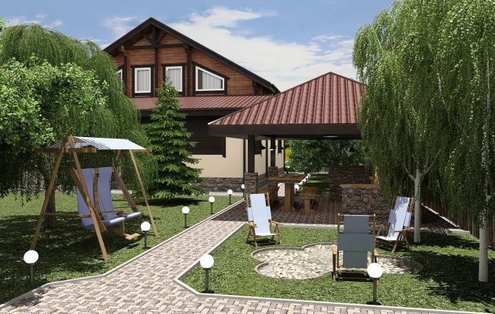 Plan du terrain de 8 acres avec une balançoire et un gazebo