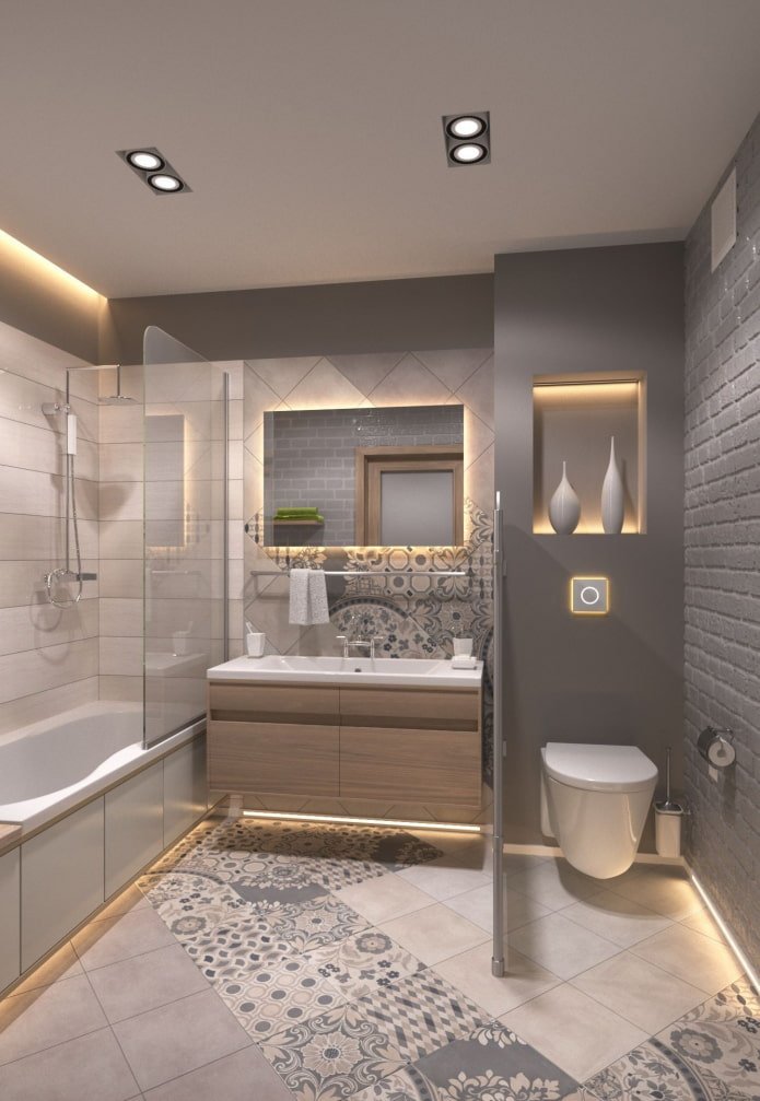 Rétroéclairage du sol et des niches de la salle de bain