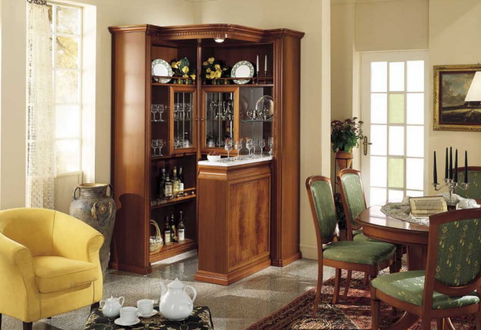 Meuble bar d'angle à l'intérieur du hall