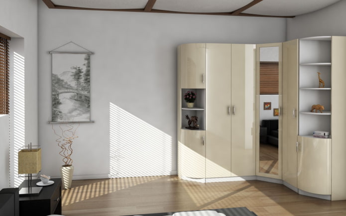 Armoire d'angle beige dans l'entrée