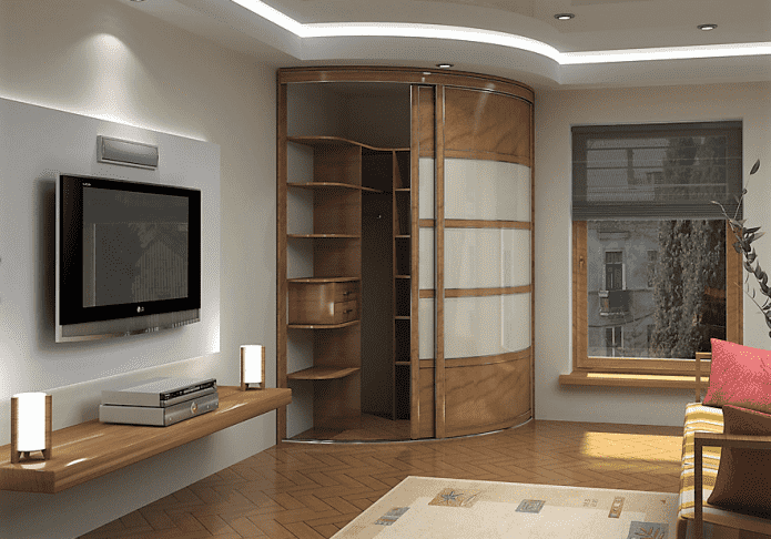 Armoire d'angle en forme de rayon dans le hall