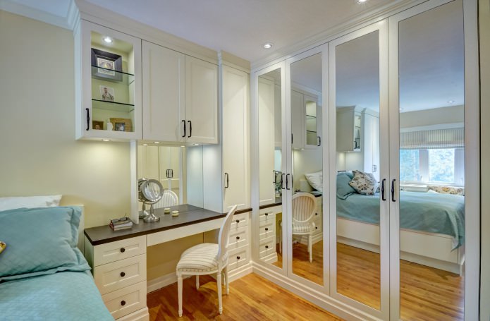 Conception d'une armoire d'angle à miroir dans la chambre