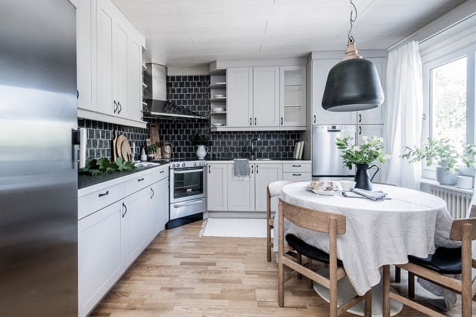 Cuisine en forme d'angle de style scandinave