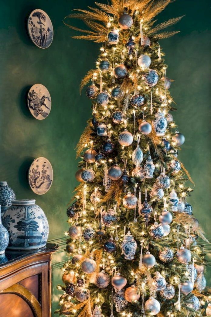Sapin de Noël bleu et or