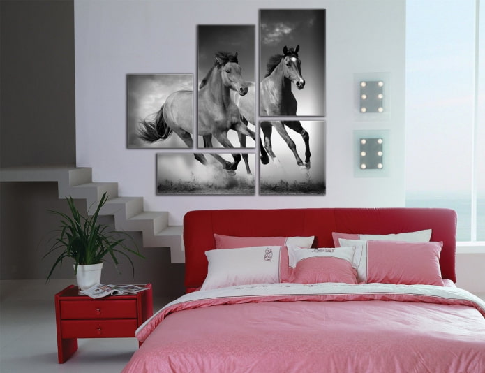 tableau modulaire avec des chevaux dans la chambre