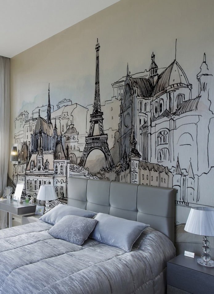 Peinture murale à thème parisien dans la chambre