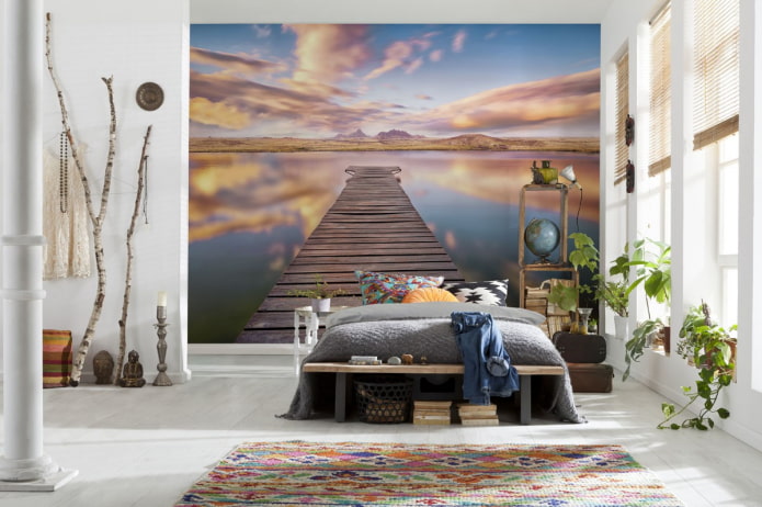 Fond d'écran stéréoscopique avec vue sur la jetée dans la chambre