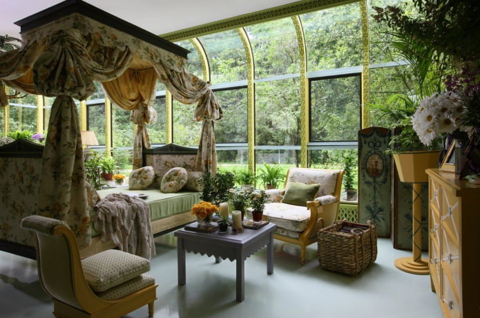 chambre à coucher dans le style d'un jardin d'hiver