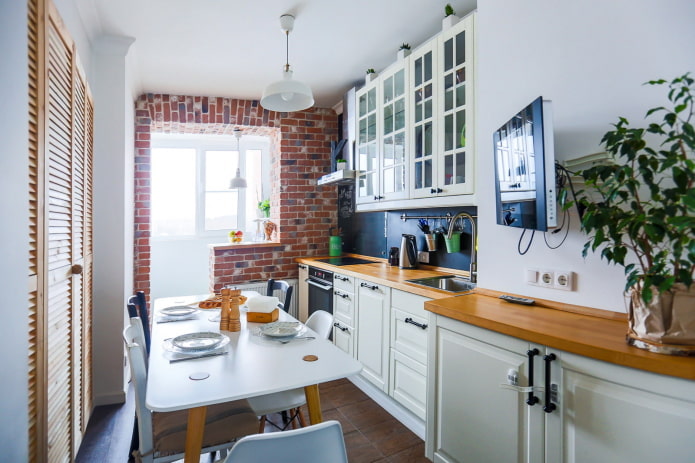 narrow white kitchen