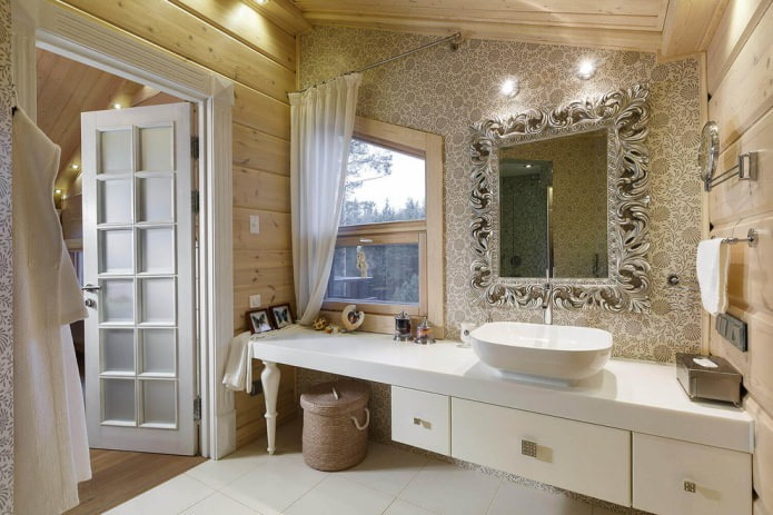 rideaux blancs pour la salle de bain
