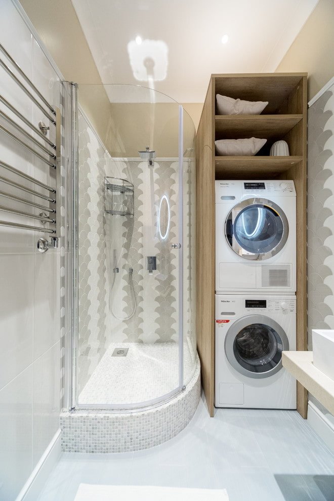 Douche avec meuble pour machine à laver