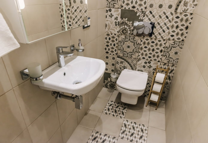 Toilettes avec WC suspendu et lavabo