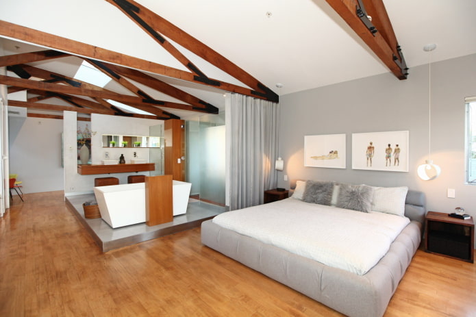 Salle de bain derrière un rideau