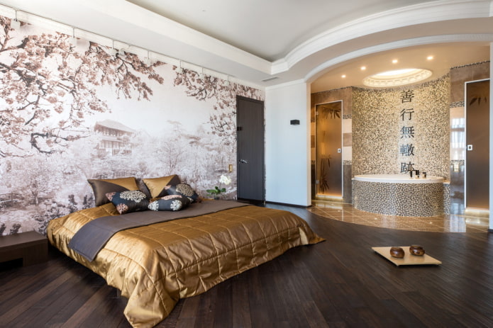 Salle de bain-chambre de style japonais
