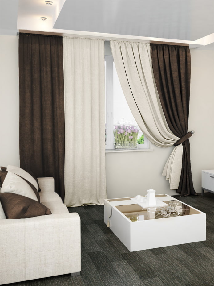 rideaux marron et blanc