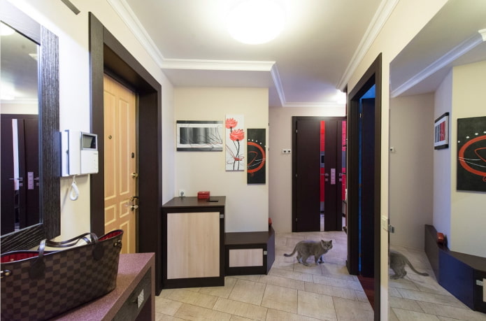 Couloir moderne avec meubles sombres