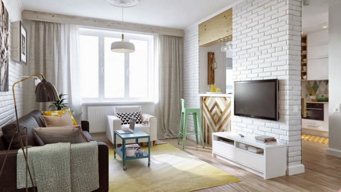Mur de briques blanches dans le salon