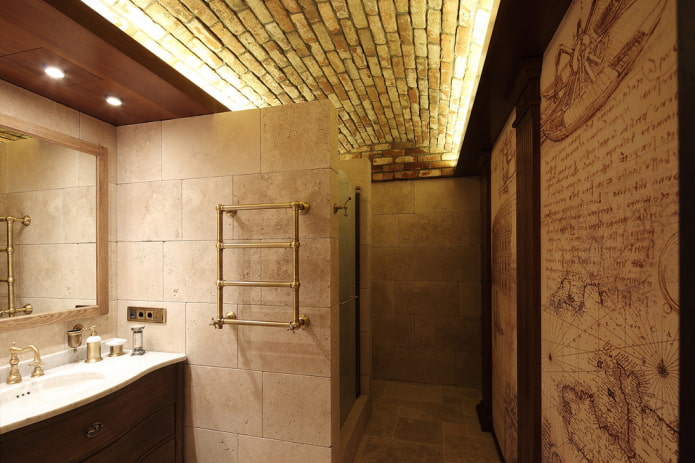 Plafond en briques dans la salle de bain