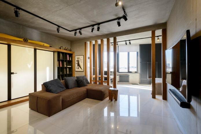 Plafond en béton dans un salon