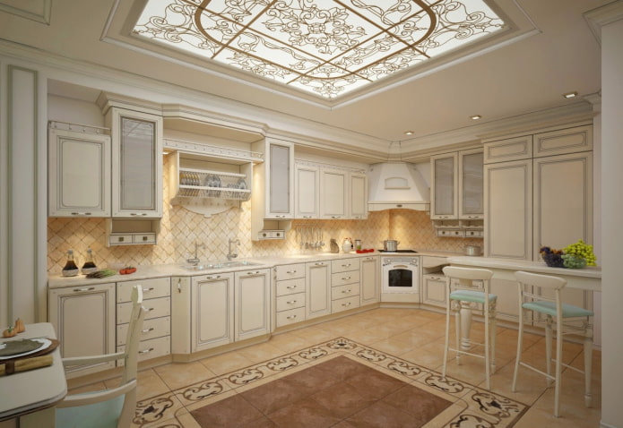 vitrail au plafond dans l'intérieur de la cuisine