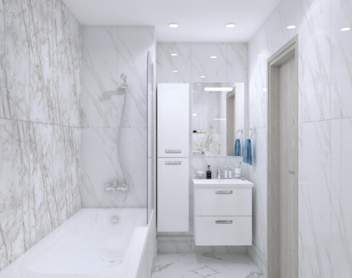 finition salle de bain en marbre blanc