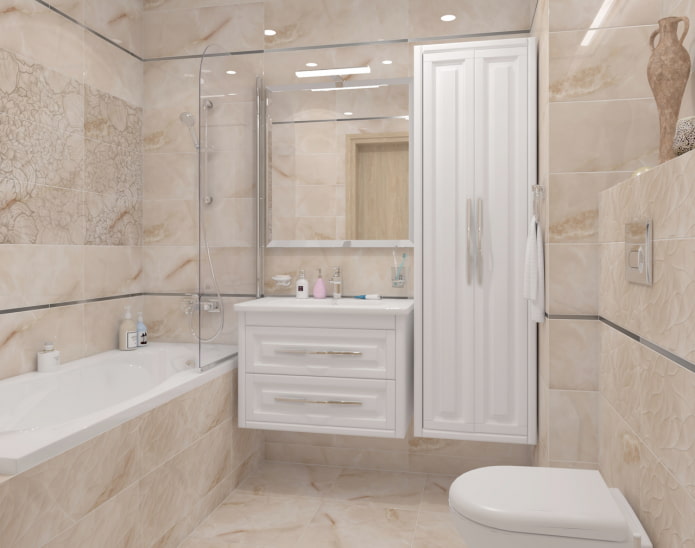 finition salle de bain en marbre beige