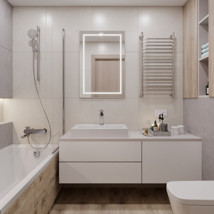 Meuble sous le lavabo dans une petite salle de bain