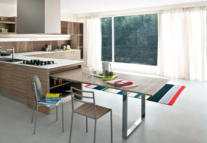 Table à manger coulissante à l'intérieur