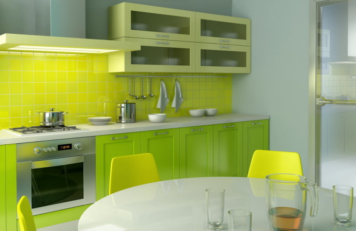 Intérieur de cuisine dans les tons jaune-vert