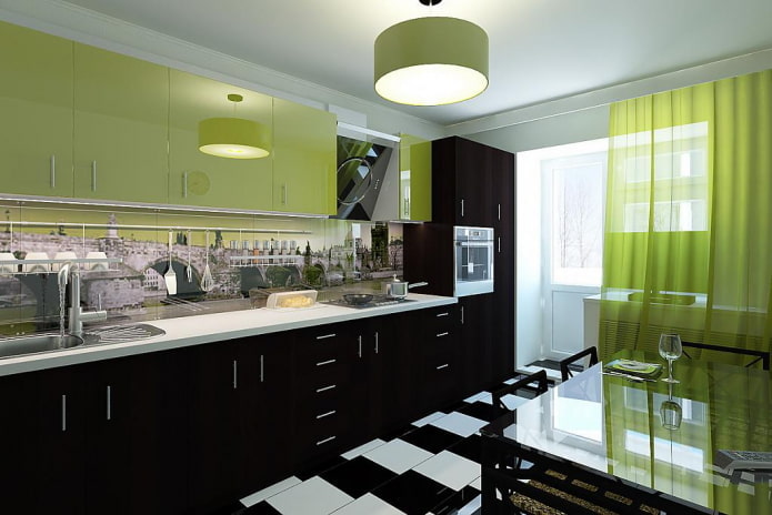 Intérieur de cuisine dans les tons noir et vert