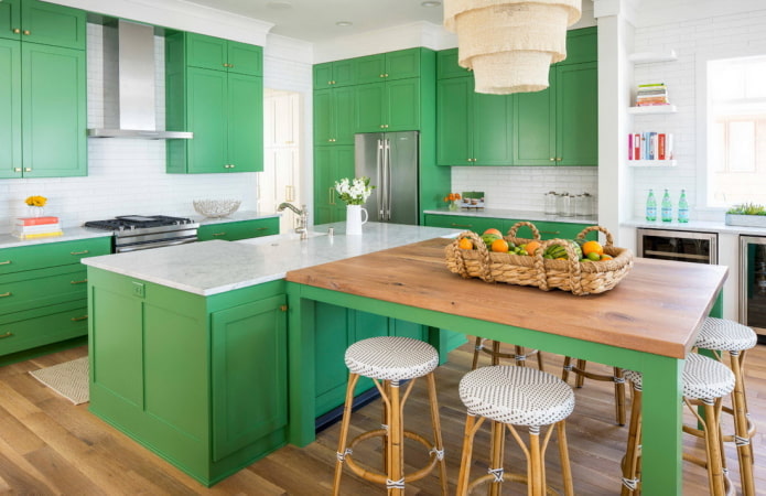 Meubles de cuisine aux tons verts