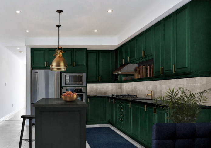 conception de cuisine dans des tons vert foncé
