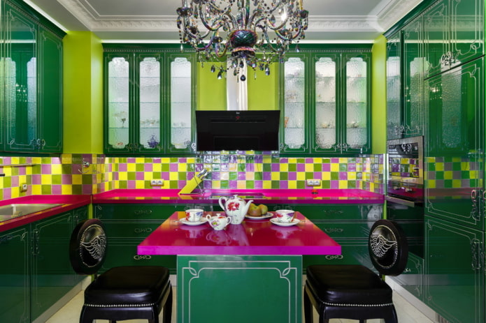 plan de travail de cuisine dans les tons verts