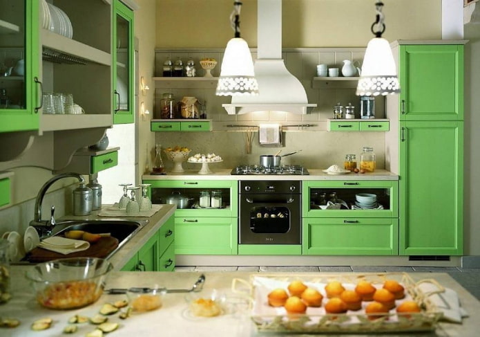 conception de cuisine dans des tons vert clair