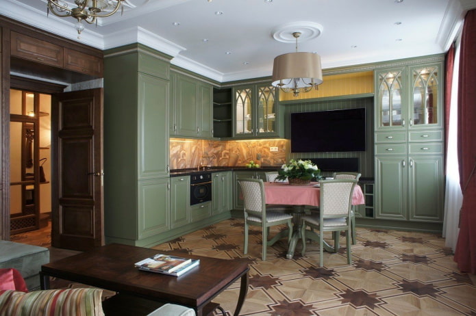 Cuisine aux tons verts de style classique