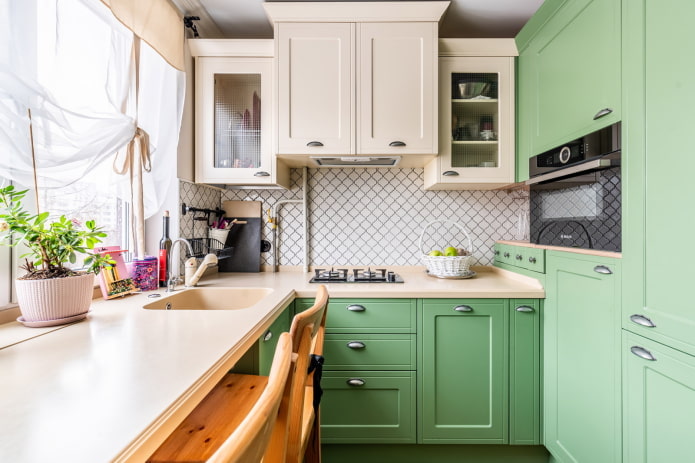 plan de travail de cuisine dans les tons verts