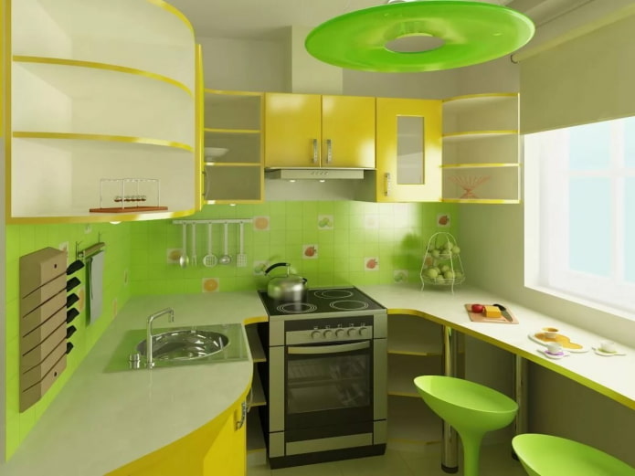 Intérieur de cuisine dans les tons jaune-vert