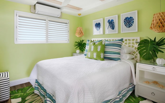 Intérieur de chambre dans des tons vert clair