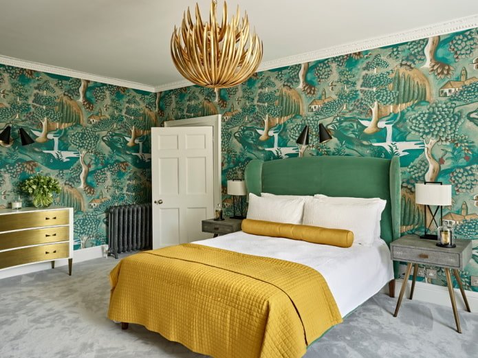 Décoration de chambre dans les tons verts