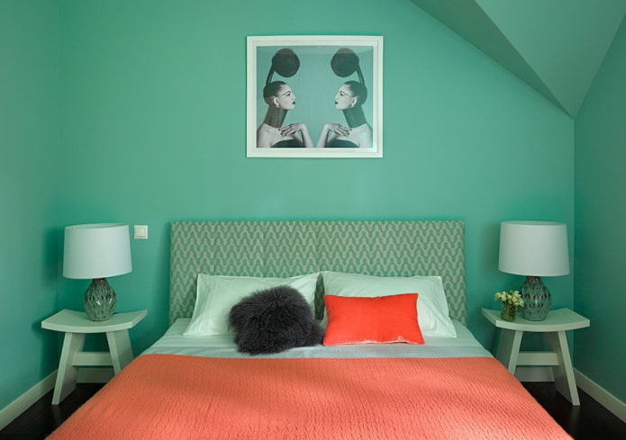 Intérieur de chambre aux nuances de menthe