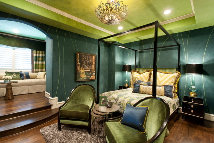 Décoration de chambre dans les tons verts