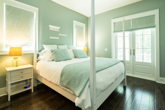 Intérieur de chambre aux nuances de menthe