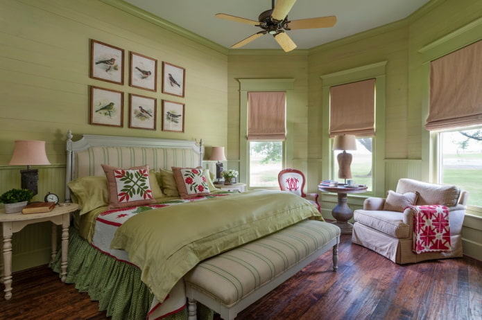 Intérieur de chambre aux tons olive